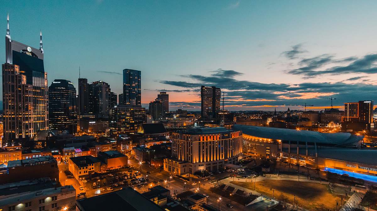 landscape city lights during dawn nature