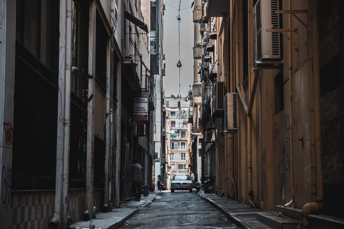 town architectural photography of alleyway building
