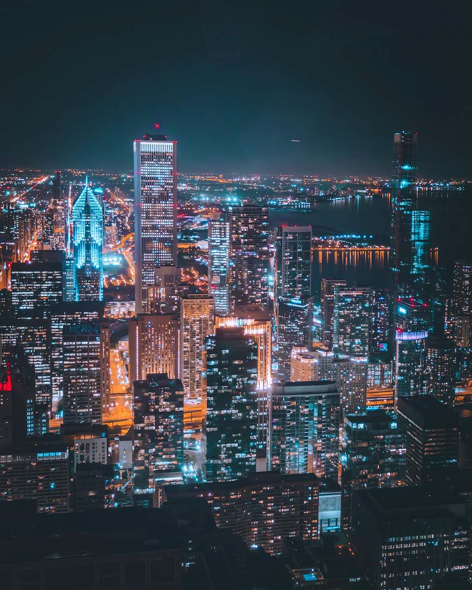building photo of high-rise buildings at night city