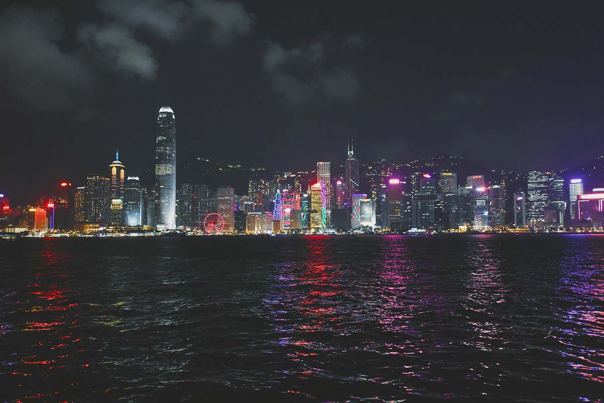 building calm water across high rise buildings metropolis