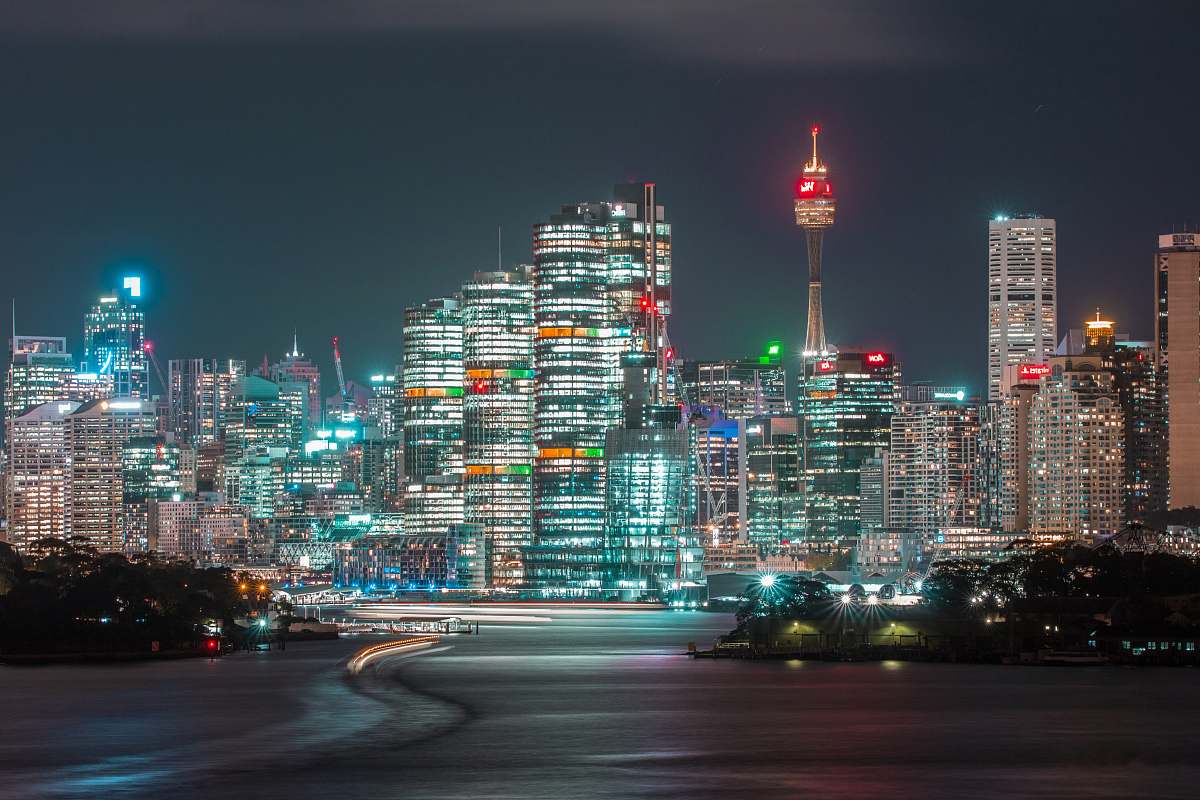 town gray building at night city