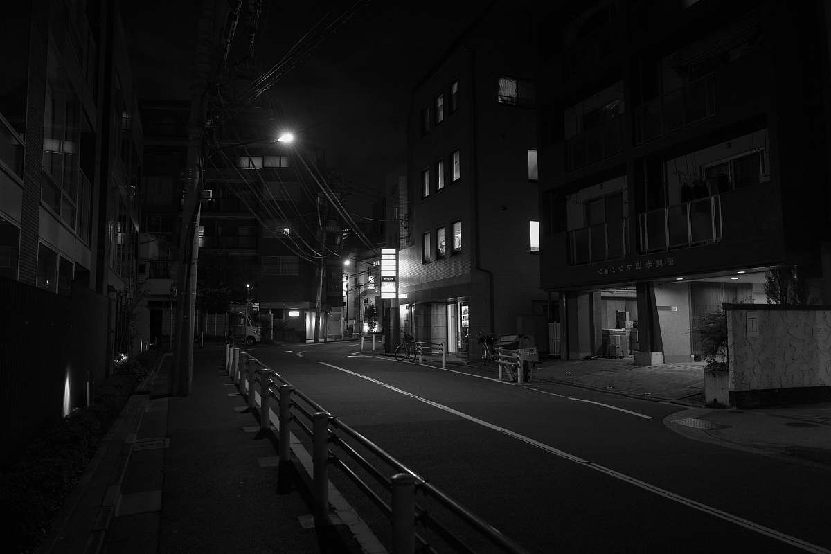 black-and-white greyscale photography of buildings road