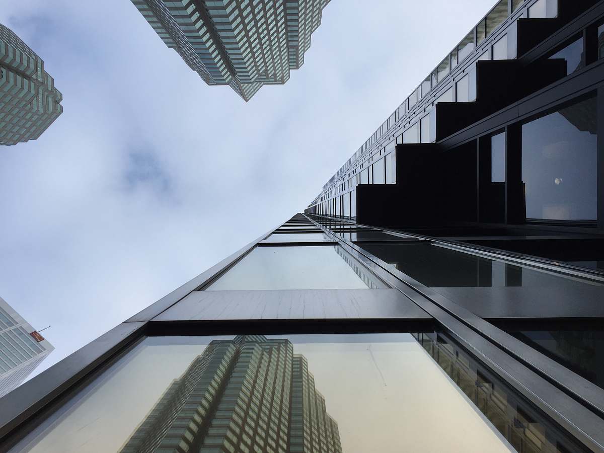 skyscraper worm's eye view of high-rise building building