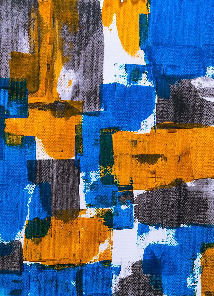 collage blue, orange, and gray abstract art poster