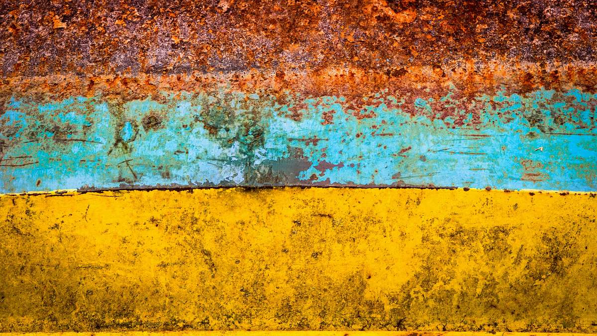 rust brown, blue, and yellow abstract painting netherlands