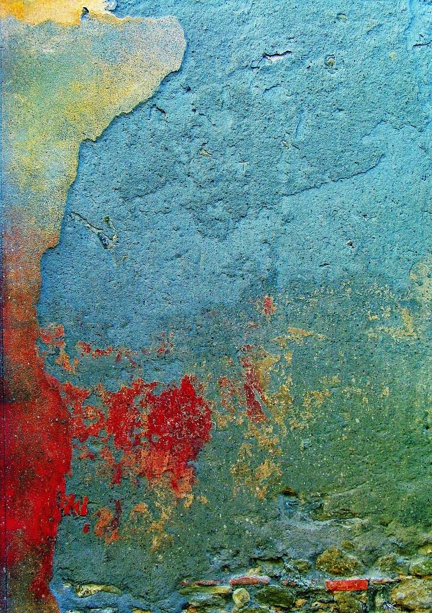 rug red, yellow, and blue painting rust