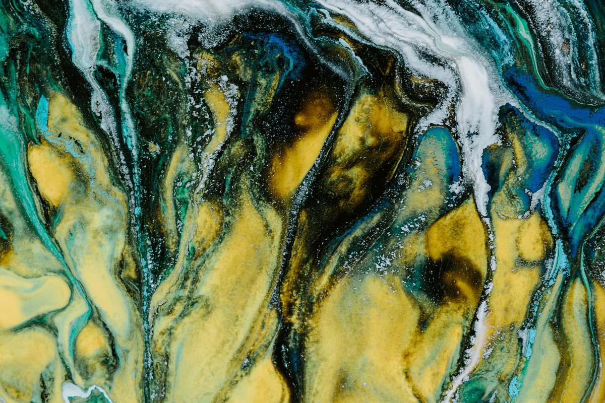 painting yellow, white, and blue abstract painting art