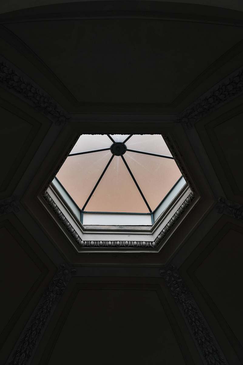 building octagonal white frame window