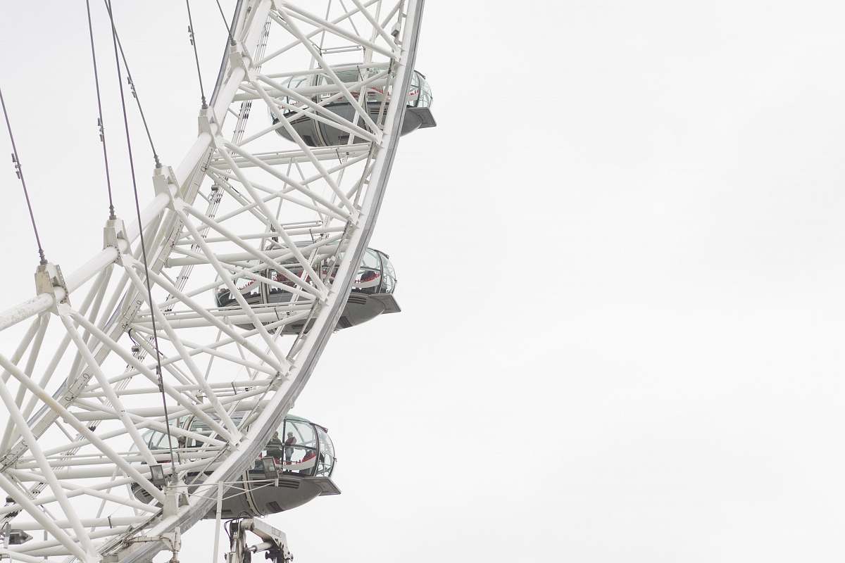 grey London Eye under white sky boat