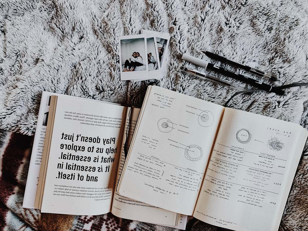 page white and black book opened text