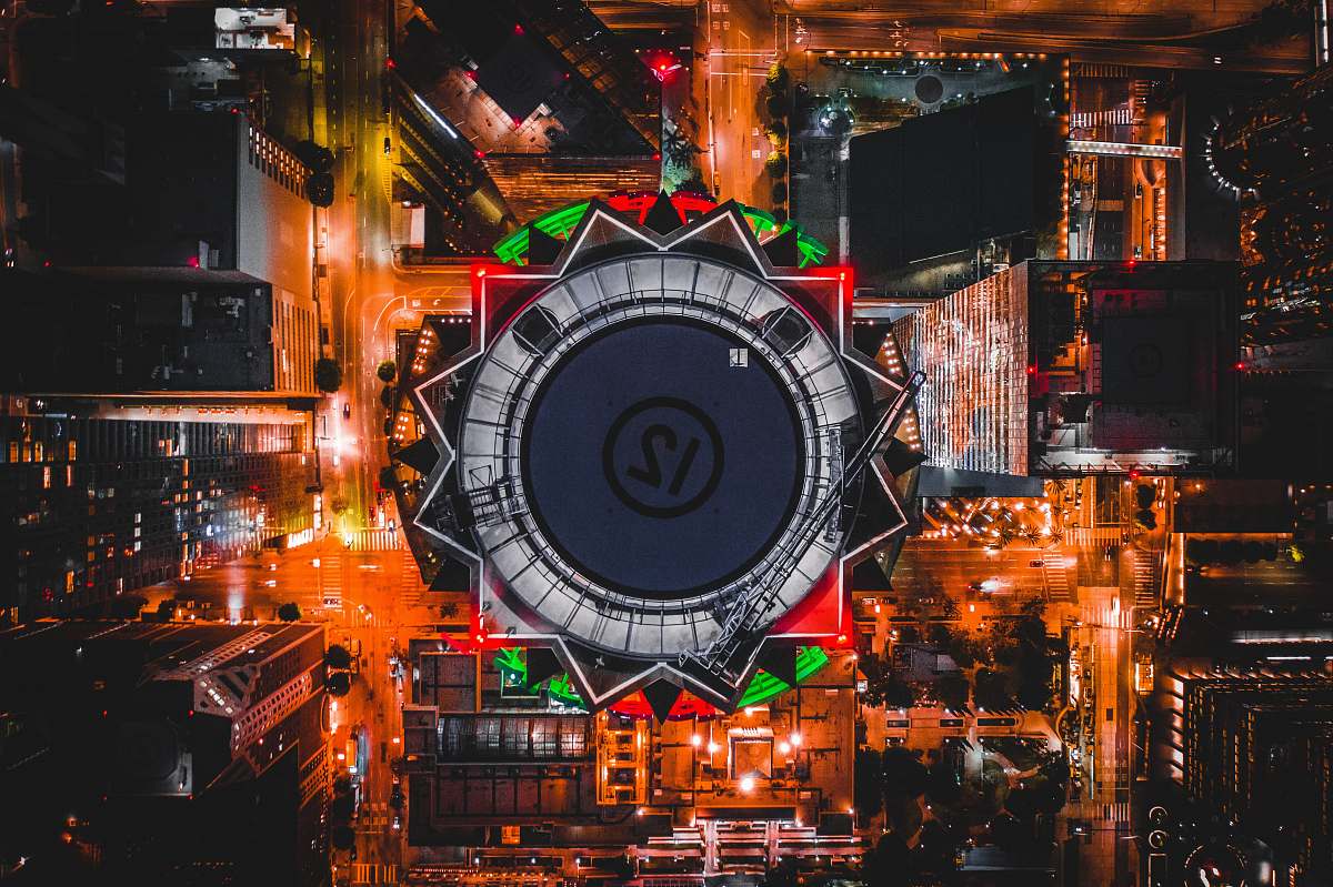 city aerial photography of city lighting