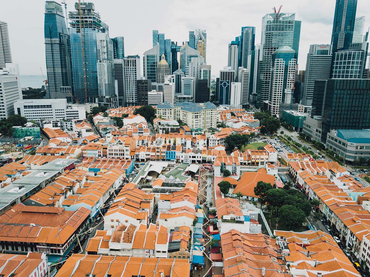 city aerial view of houses architecture