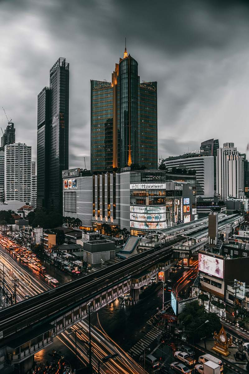 city black and gray computer tower town