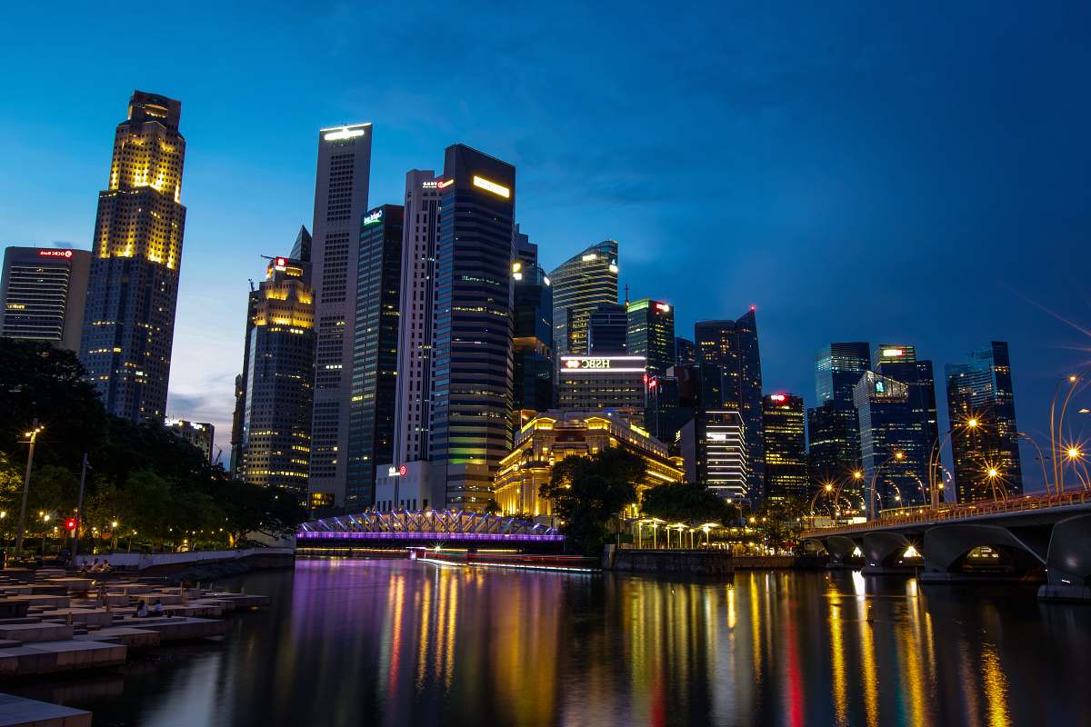 city lighted buildings at nighttime urban
