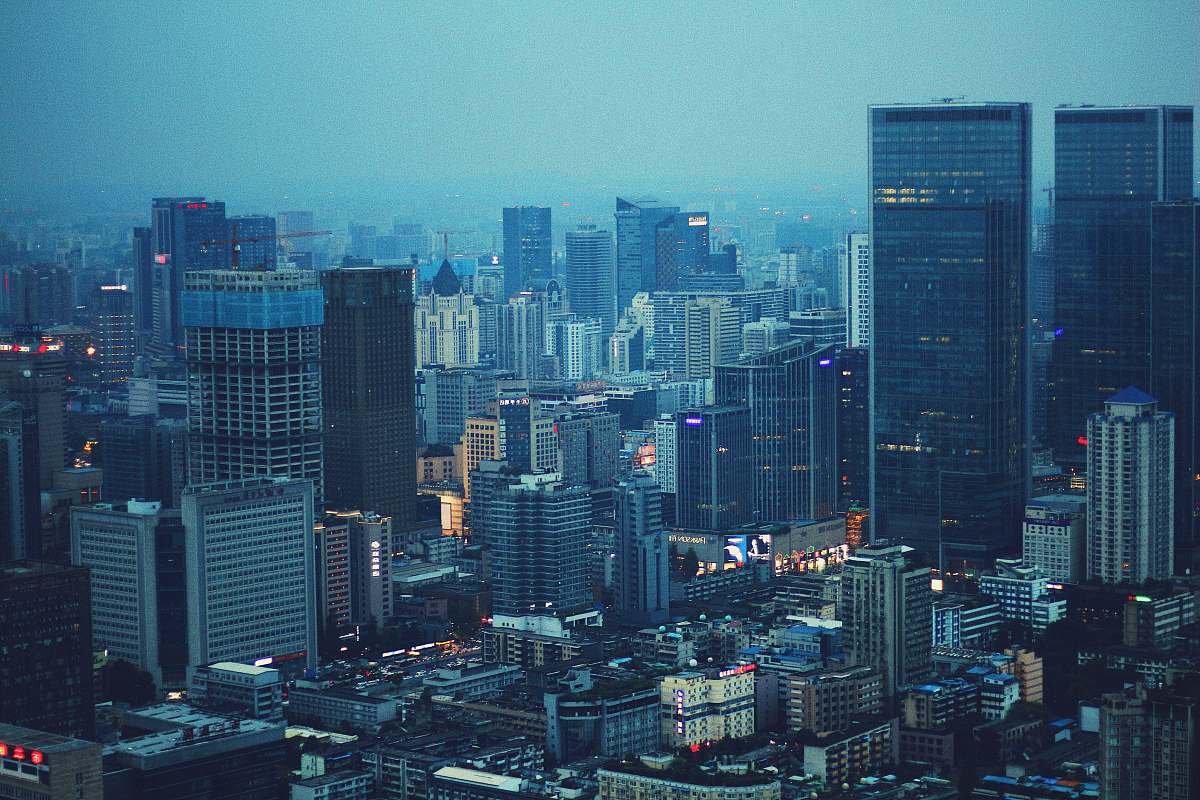 town lighted city skyline at dussk city