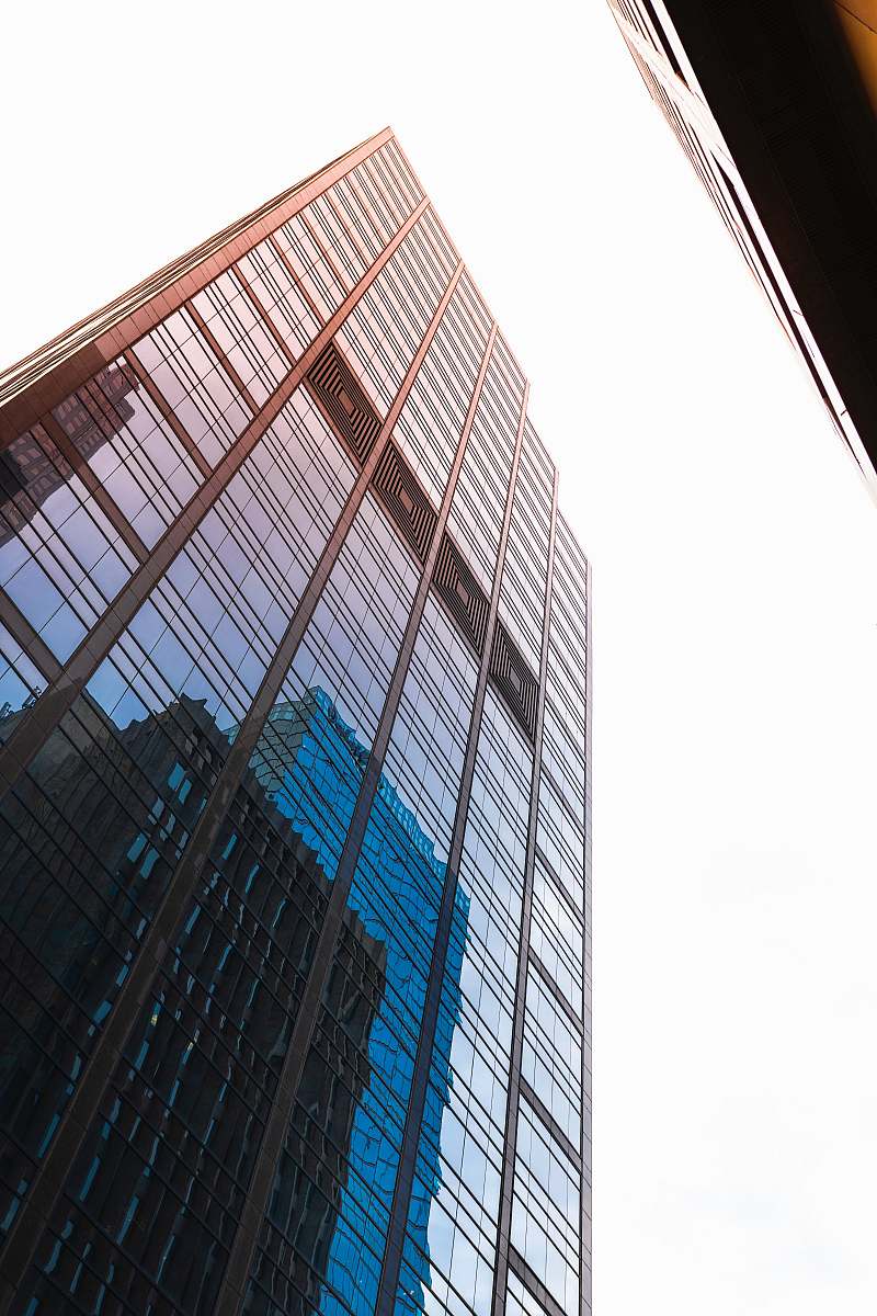 city low angle view of glass high-rise building office building