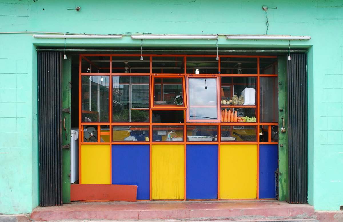 teal teal concrete store window
