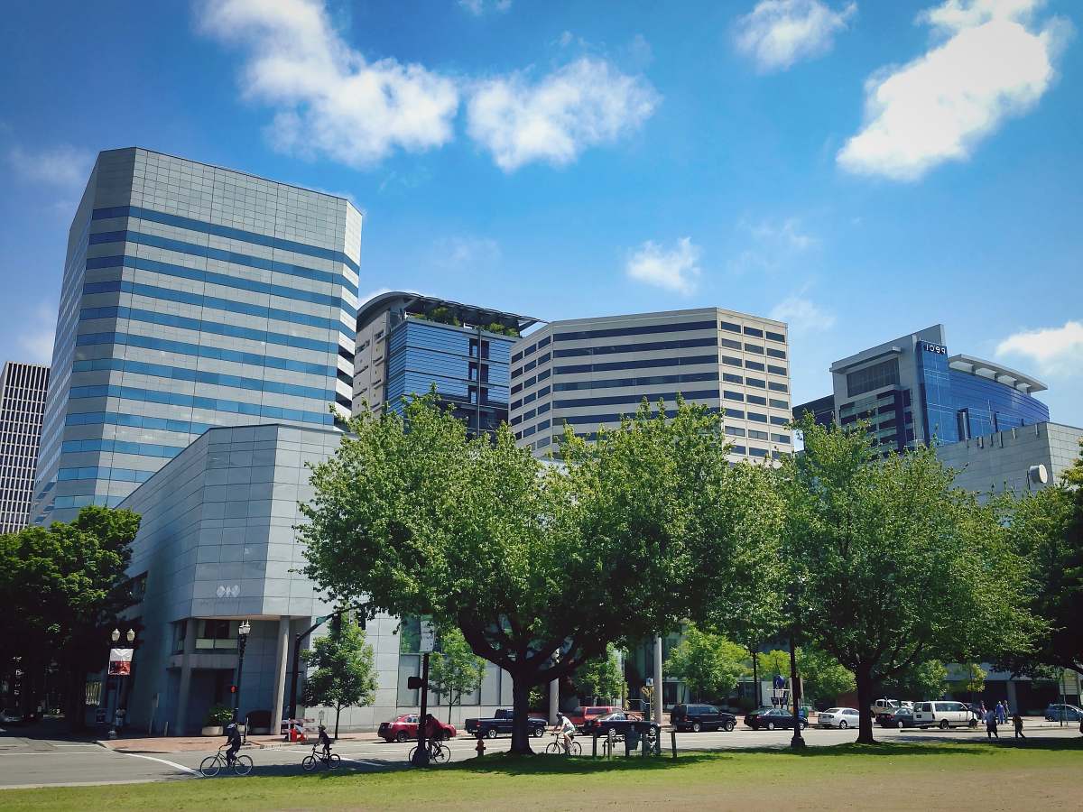 city view of commercial buildings urban
