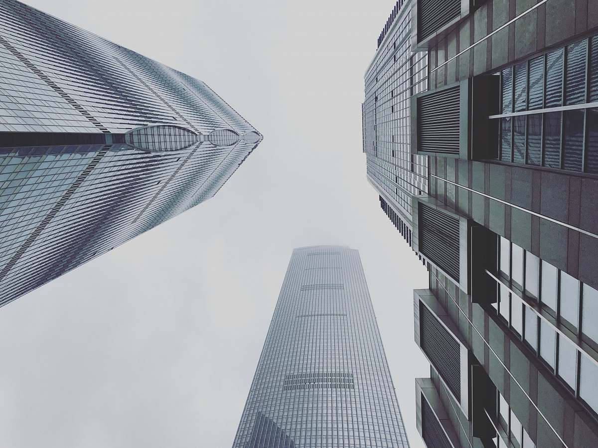 grey worm's-eye view photography of buildings architecture