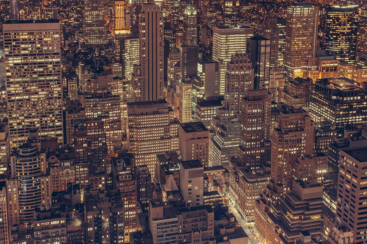 building aerial photography of city buildings with lights city