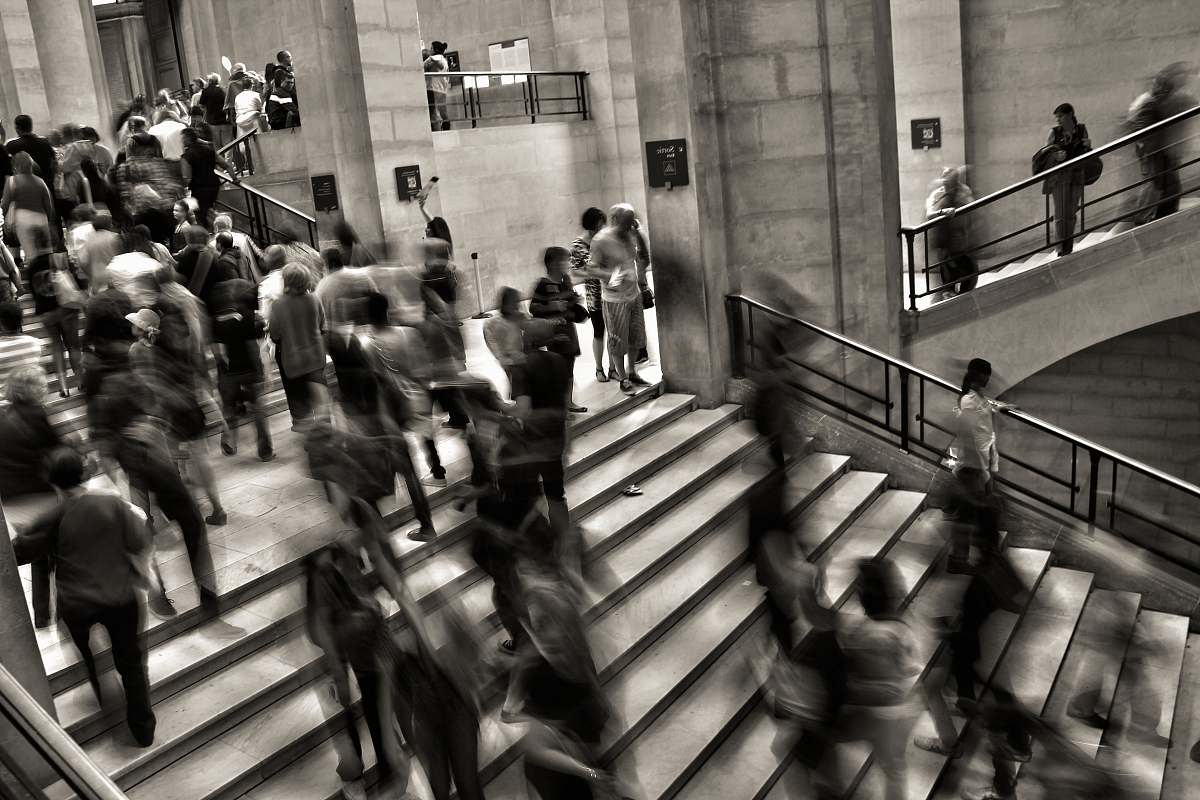 people group of people walking on the stairs crowd