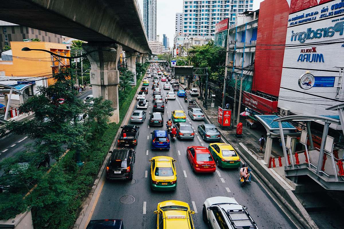 bangkok road with assorted cars transportation
