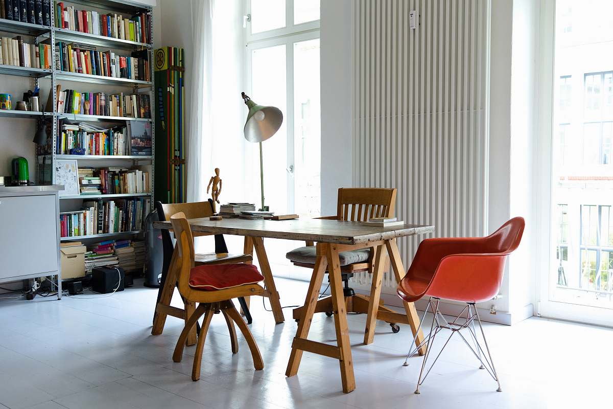 furniture photography of brown wooden dining set near window table