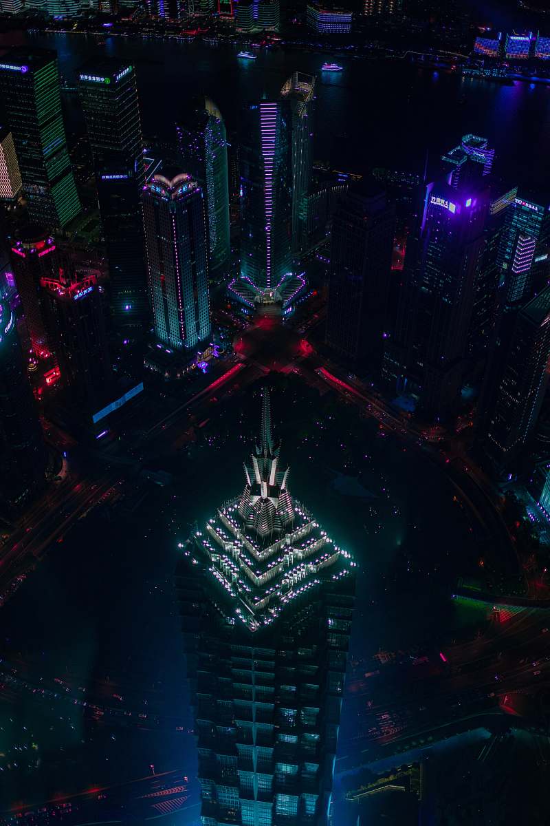 town aerial city building scenery during nighttime metropolis