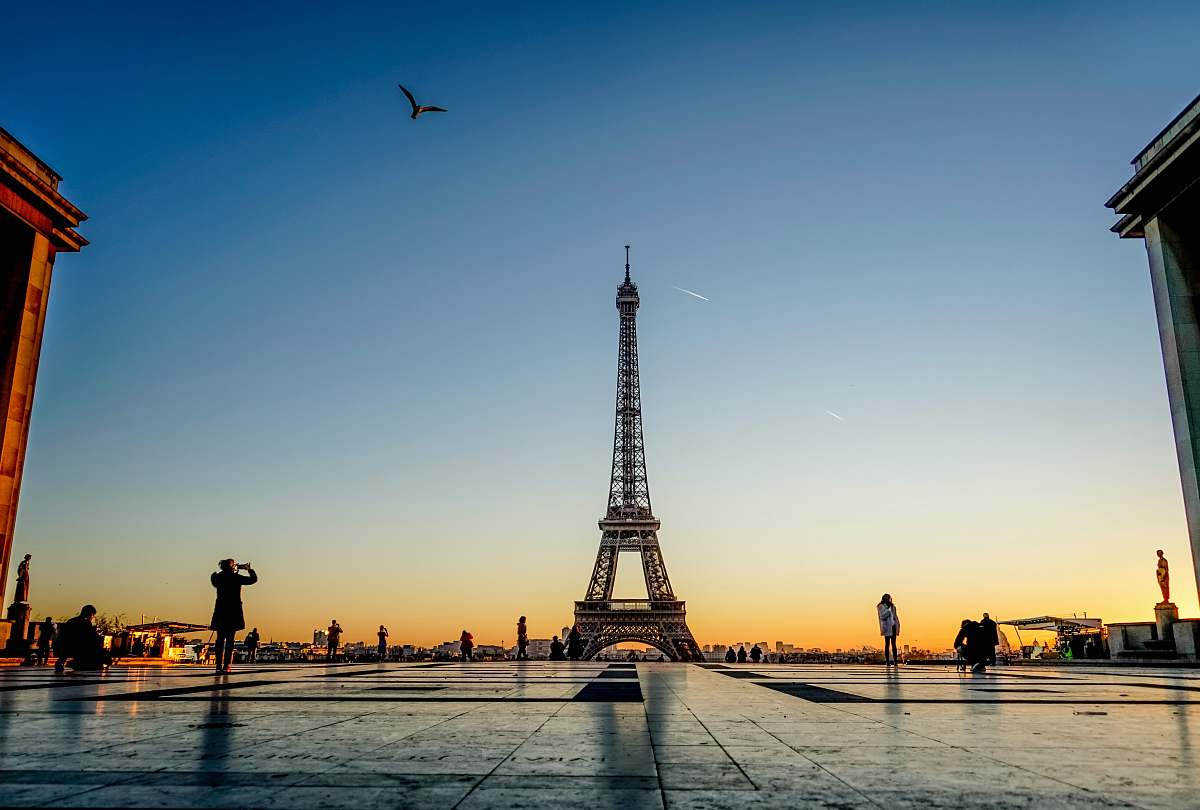 building Eiffel tower during golden hour downtown