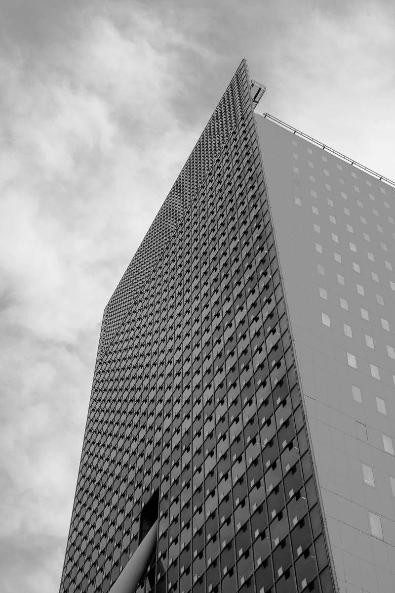black-and-white low angle building grayscale photo office building