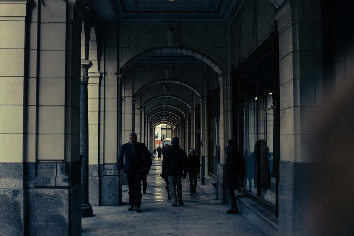 person people walking in hallway flooring