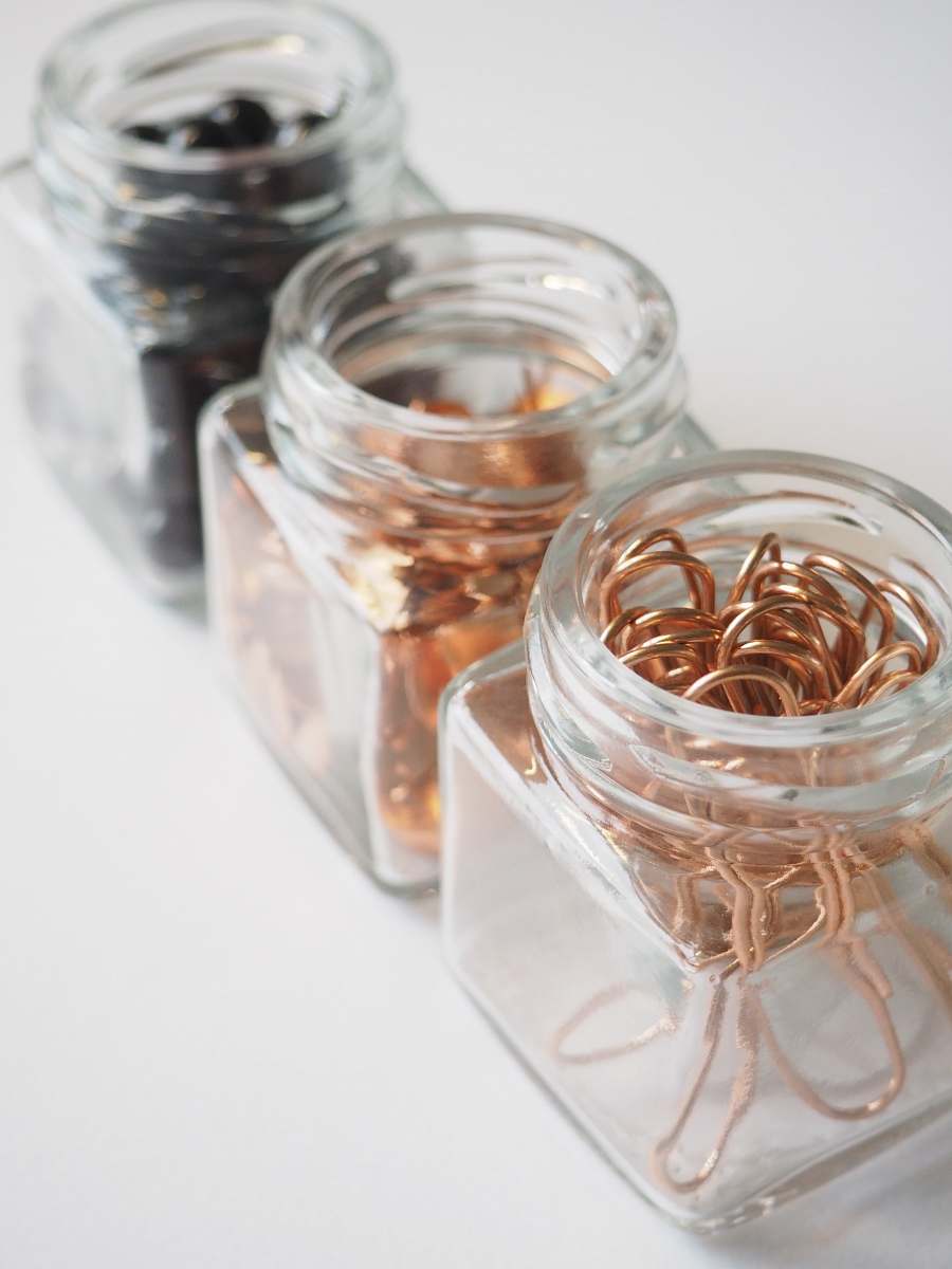office three clear glass containers jar