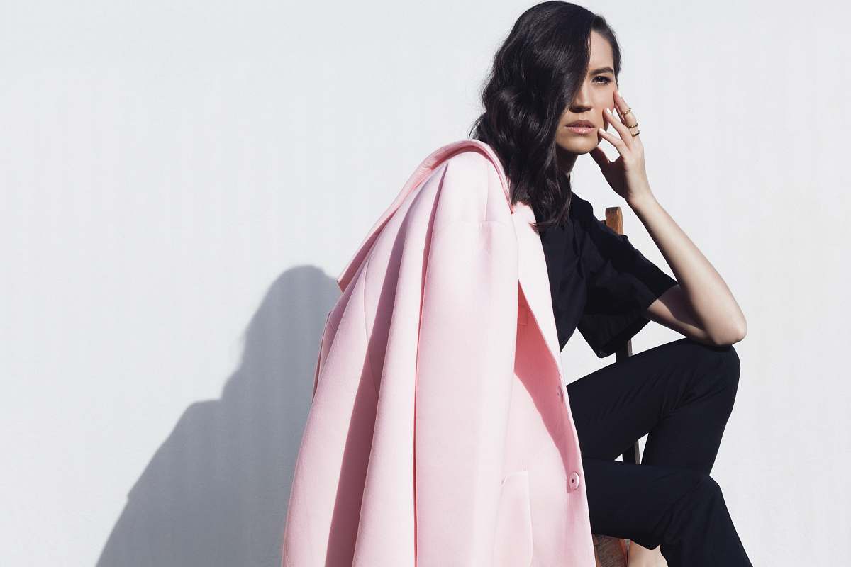 apparel woman wearing pink blazer clothing