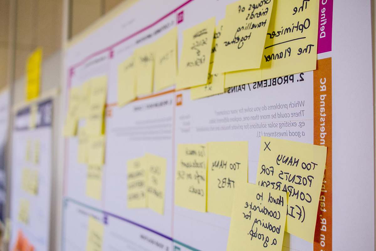 design printed sticky notes glued on board paper