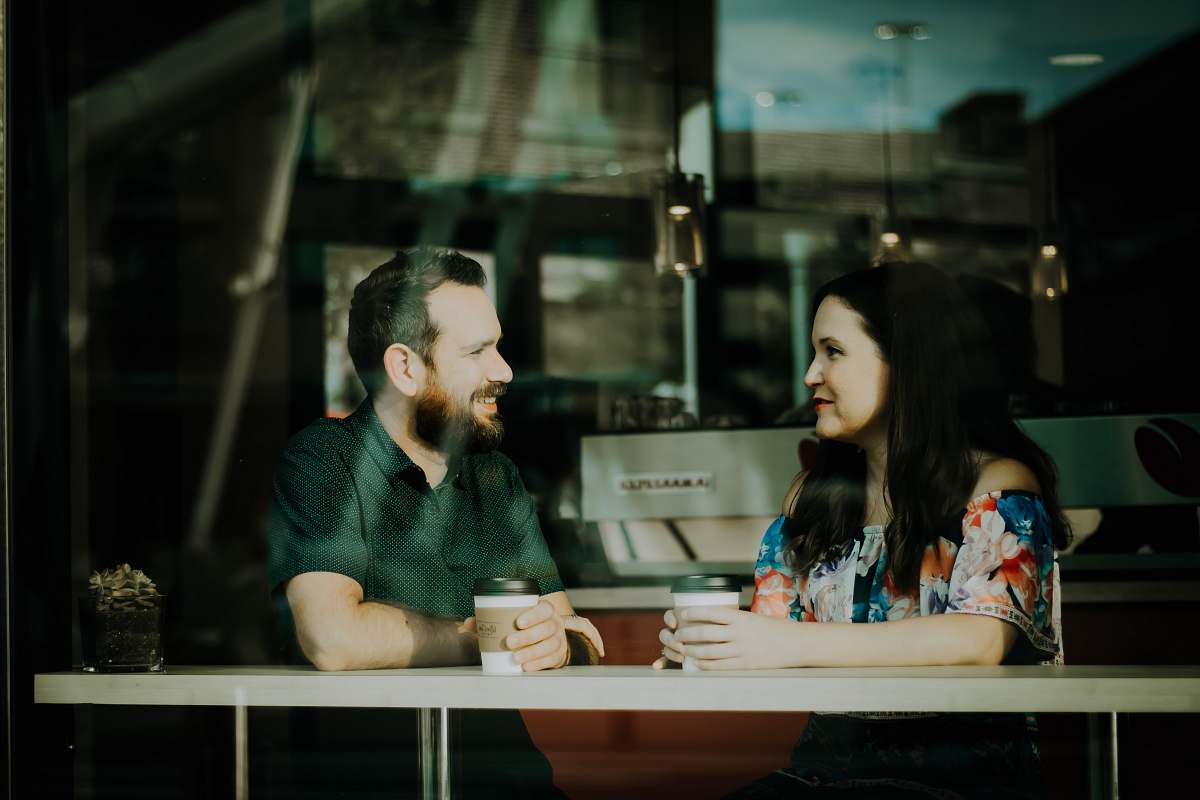 coffee couple drinking coffee inside coffee shop human