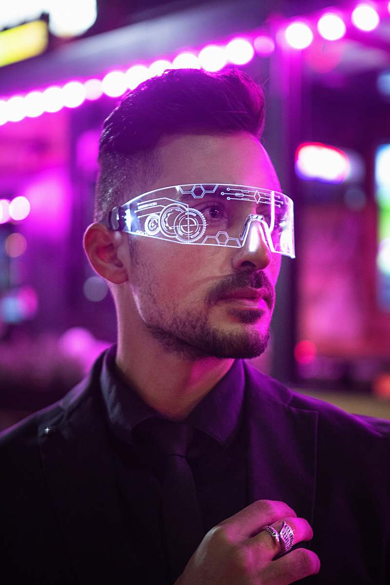 human man wearing black top light
