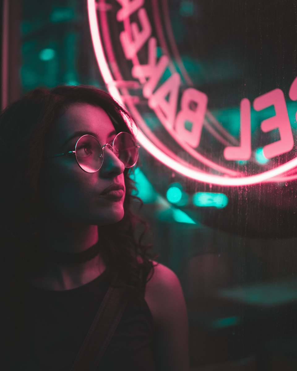 human woman wearing eyeglasses with light effect photo people