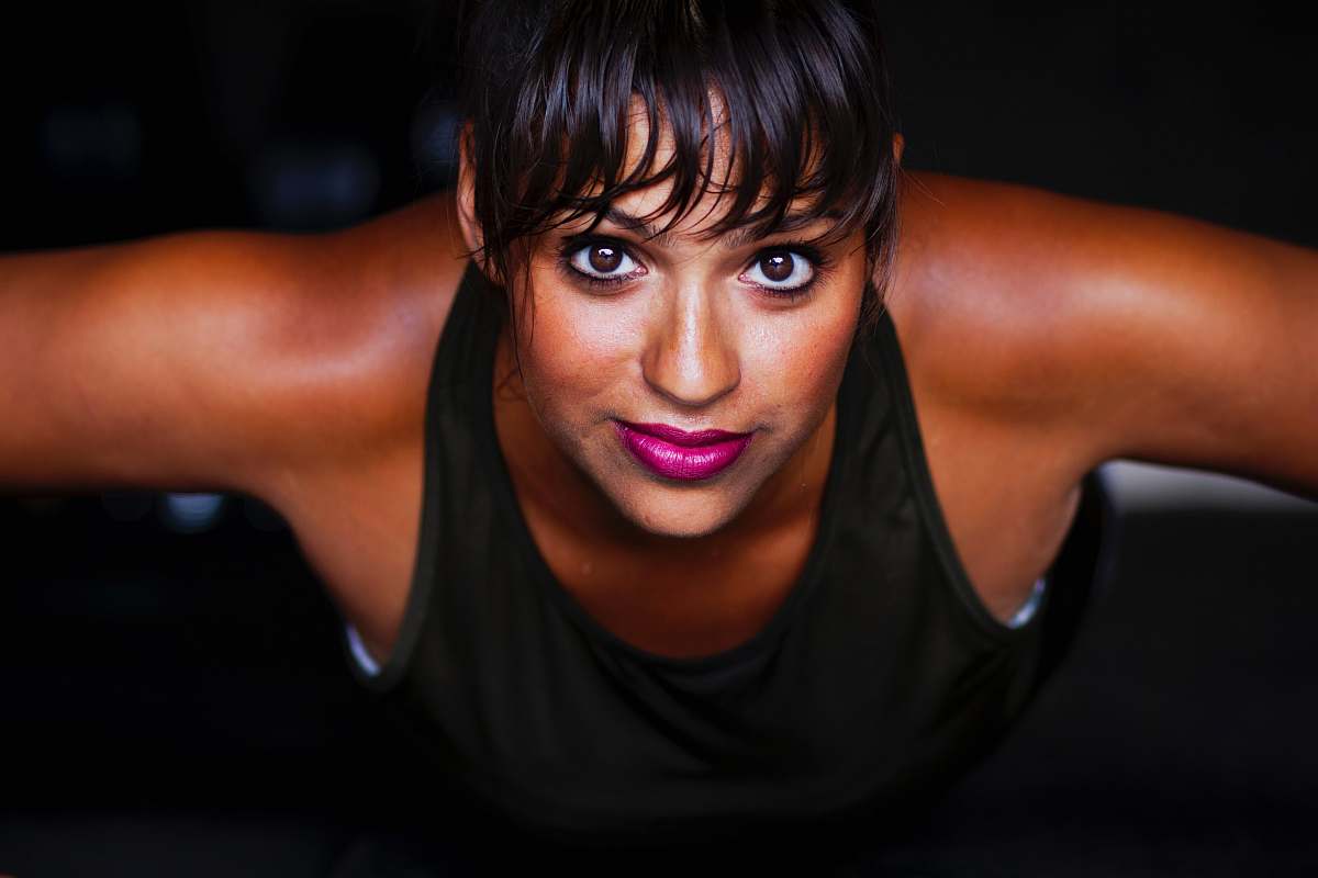 human women's black tank top people
