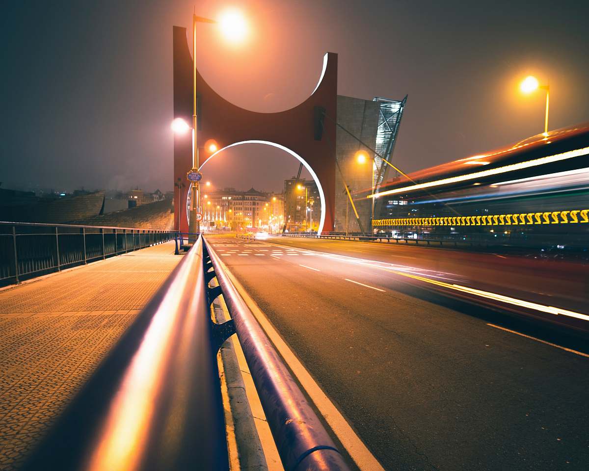 highway concrete bridge at nighttime freeway