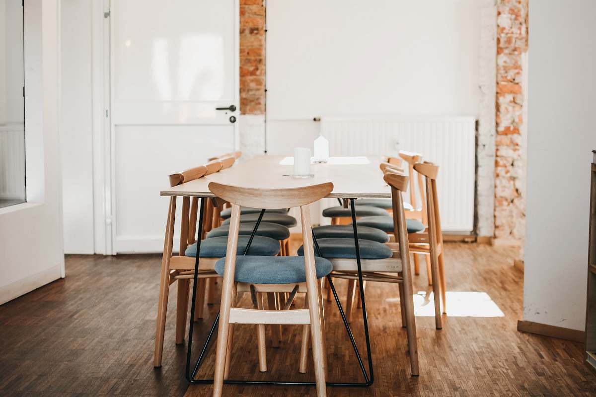 room rectangular white wooden table and chairs in white wall paint room chair
