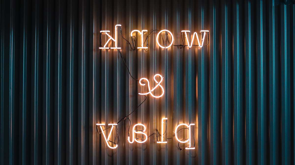 alphabet Work and Play yellow neon sign word