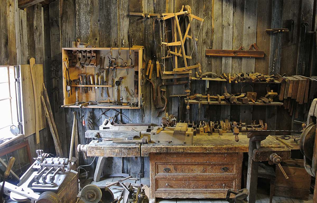 workshop brown wooden workbench tool