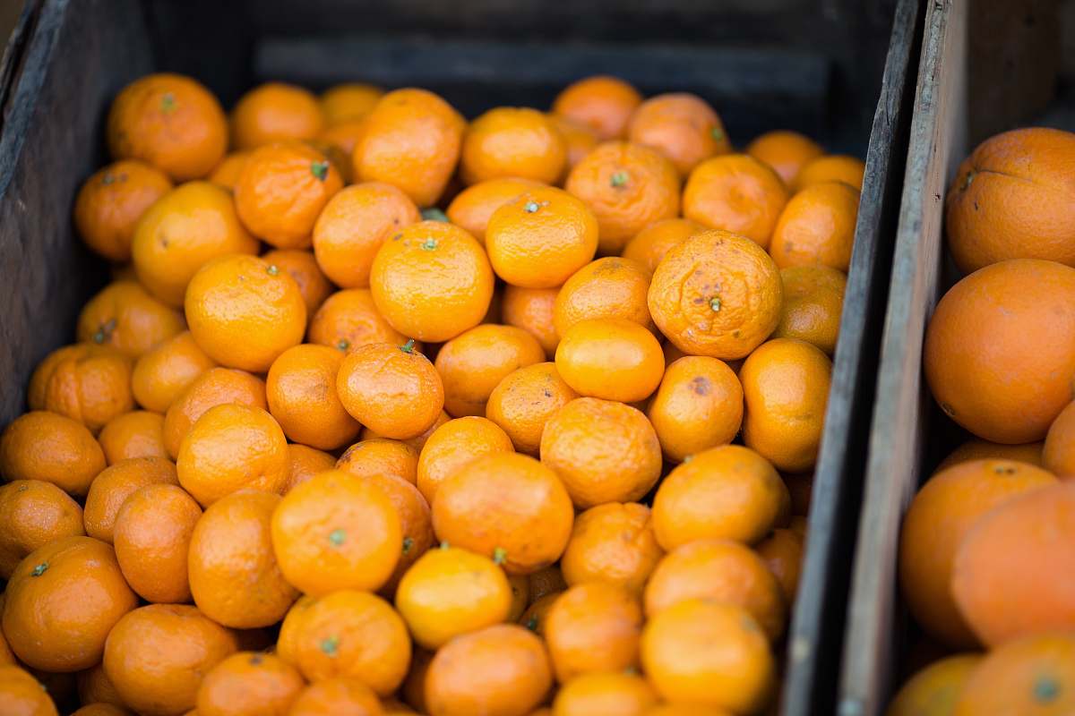  oranges lot on wooden case 
