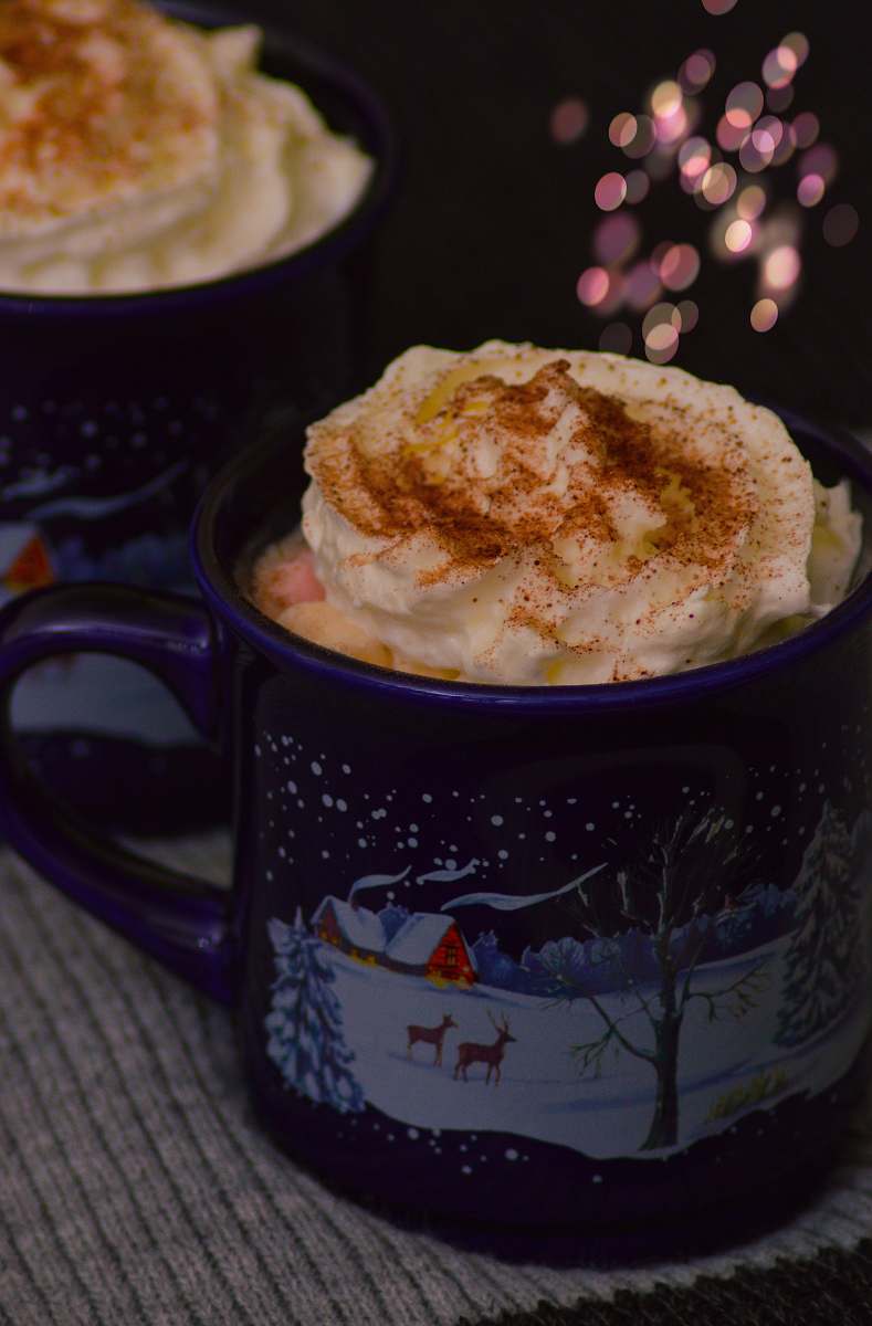 creme blue and white ceramic mug dessert