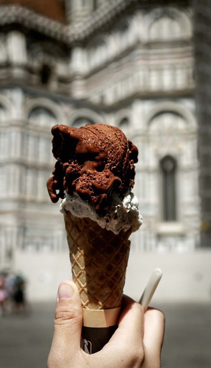 creme chocolate ice cream in cone cream