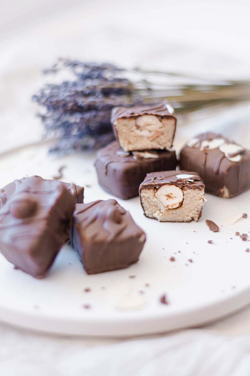 chocolate chocolates in white plate fudge