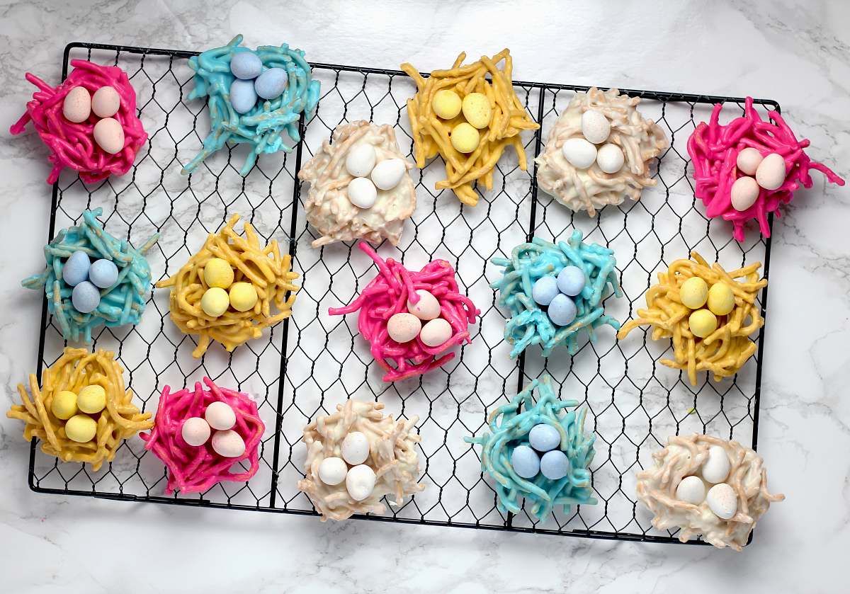 confectionery assorted-color eggs on nest wall decor sweets