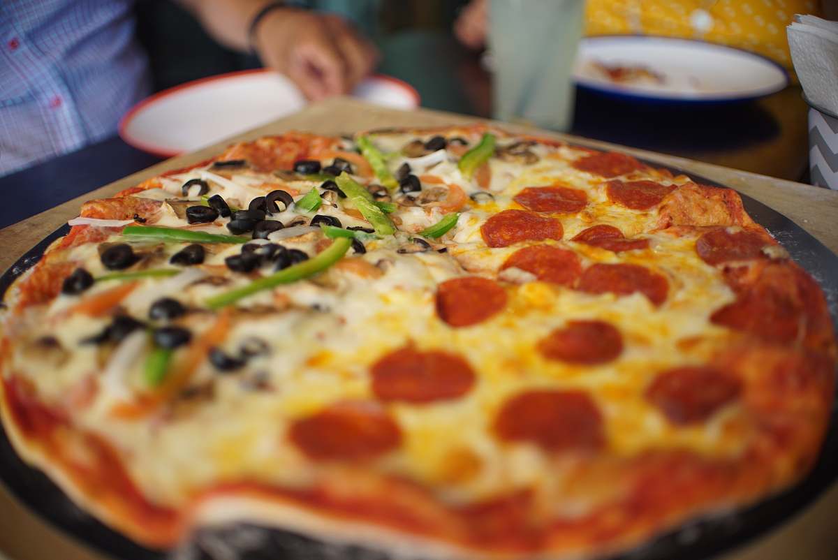 pizza baked pizza human
