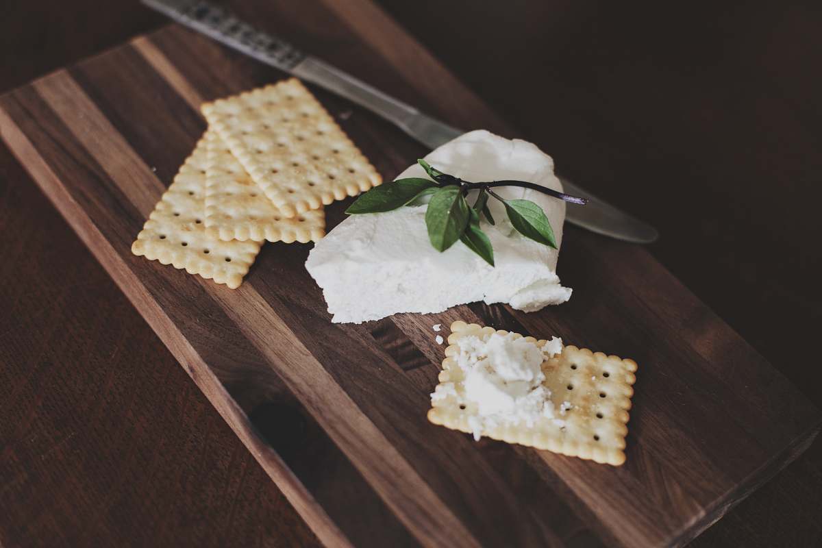 cracker biscuits on chopping board snack