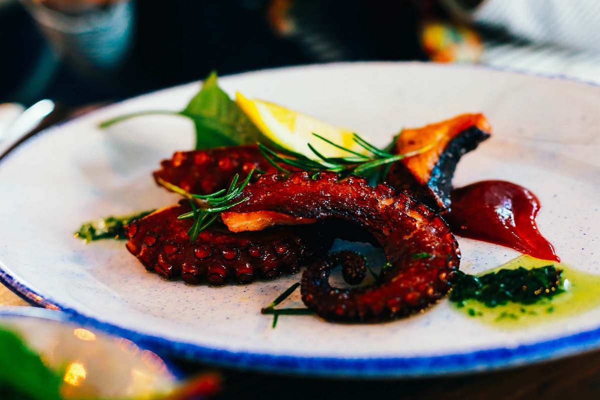 lobster brown octopus on plate seafood